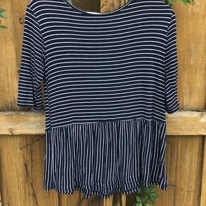 WOMANS PEPLUM NAVY & WHITE STRIPED TOP